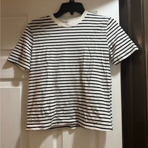 Zara White and Black Striped Short-Sleeve Crew Tee